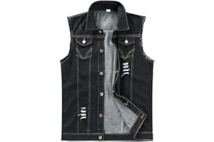 YOUTHUP Mens Ripped Denim Gilet Casual Vintage Biker Waistcoat Cowboy Sleeveless Vest Jacket