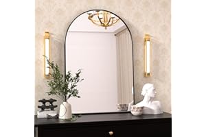 antok Spiegel Schwarz 61x91cm Dekorative Wandspiegel Bogen Halbkreisförmig Spiegel, Schwarz Wandspiegel Badspiegel mit Aluminiumrahmen für Badezimmer Flur Wohnzimmer, Schlafzimmer