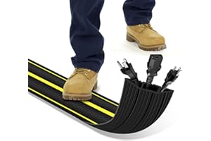 TOKPLNU Floor Cable Protector, 3M Heavy Duty Floor Cable Cover Rubber Black Wire Protector Covers with 3 Large Cord Channels, Flexible Outdoor Cable Protector Tidy for Wires