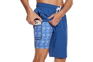 Arcweg Men's Swim Shorts Long Length Swimming Trunks with Compression Lining 2 in 1 Swimming Short with Zipper Pockets Men's Swim Trunk Quick Dry Double Layer