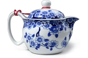 Yxhupot Tetera de porcelana con infusor de 350 ml, diseño de flores azules y blancas (flores de mariposa)