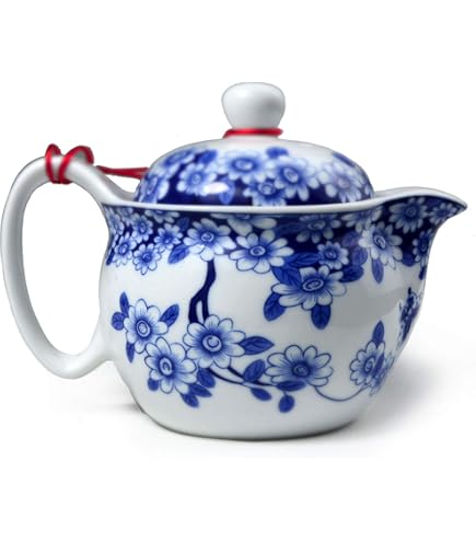 Théière En Porcelaine 500 Ml Bleu Blanc Avec Infuseur Inox - Compatible Lave-vaisselle Et Micro-ondes