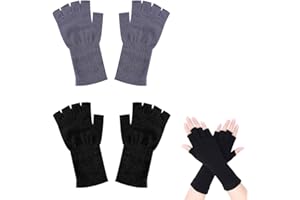 AOMiGT Guantes, Guantes sin Dedos, 2 Pares de Guantes de Medio Dedo de Punto de Invierno para Hombres y Mujers, Negro y Gris, Guantes Elásticos Cálidos,Guantes de Medio Dedo de Punto de Invierno