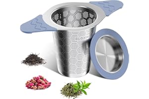 yomanta teesieb für losen tee mit Deckel，Breiter Griff mit hitzebeständigem Silikon，304 Edelstahl Teesieb für Teekannen/Tassen