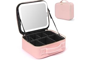 LIONVISON Beauty Case da Viaggio, Staccabile Porta Trucchi con Specchio Cosmetico a 3 Colori LED, Beauty Case Donna Professionale Organizer Trucchi di Grande Capacità Pochette Trucchi, Rosa