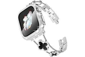 Surace Kompatibel mit goldenen Apple-Watch-Armbändern, 40 mm für Frauen, Schmuck-Diamant-Strass-Edelstahl-Metall-Armband mit Bling PC-Schutzhülle für iWatch Serie 6/5/4 SE, Gold/Regenbogen