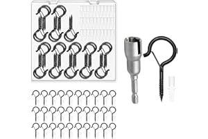 SOMCO - 30 Pack Screw Hooks with Safety Buckles, Q-Hooks for Hanging String Lights, Ceiling, Washing Line, Plants, Garden & Outdoor Light Hooks