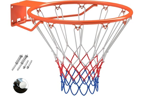 COSTWAY Ø 45 cm massiv basketkorg inomhus, mini basketkorg väderbeständig för väggmontering, basketring med ring och nät, baskethoop utomhus för barn och vuxna
