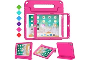 Surom Kids Case with Screen Protector for iPad 9.7 Inch 2018/2017,iPad Air 2, Shockproof Convertible Handle Stand Kids Case for iPad 9.7 2017/2018 (iPad 5th and 6th Generation),iPad Air 2, Rose Pink