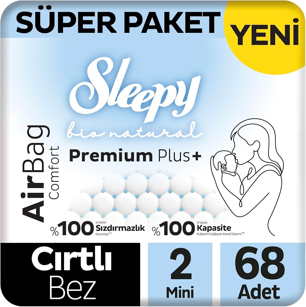 Sleepy Bio Natural Premium Plus Airbag Comfort Süper Paket Bebek Bezi 2 Numara Mini 68 Adet
