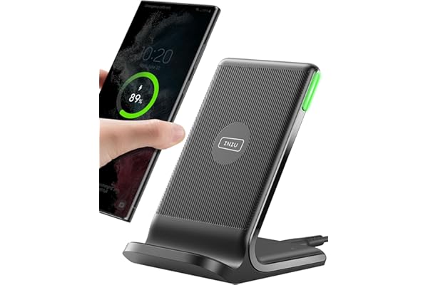 INIU Cargador Inalámbrico Rápido Stand, 15W Certificación Qi Wireless Charger Estación Phone Fast Charge Holder para iPhone 17 16 15 14 13 12 11 Pro MAX Samsung Galaxy S23 S22 Google Pixel 8 7 6 etc