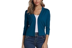 EXCHIC Damskie Nieformalny 3/4 Tuleja Sweter Rozpinany Jednolity Kolor Dziewiarski Kardigany