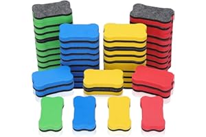 Outus 48 Pieces Magnetic Whiteboard Dry Eraser Office Erasers Bone Shaped Dry Erasers Fit for School, Home and Office, Red, Yellow, Blue and Green