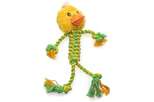 PETLINUS Juguetes para Perros con Sonido y Cuerda - Peluche Perro Resistente con mordedor de Cuerda - Mordedor Perro para Todas Razas y tamaños - Accesorios para Perros y Mascotas (Pato)