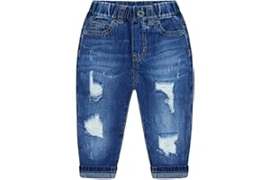 KIDSCOOL SPACE Kleine Mädchen Denim-Hose mit Rüschen und elastischer Taille mit diagonalen Taschen
