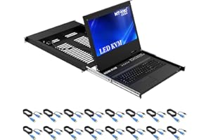 MT-VIKI 16 Port Rack Mount Monitor KVM Switch, 1U Rack KVM Console w/17.3'' LCD Monitor, 1080P@60Hz, Support OSD/Hotkey + 16 USB HDMI KVM Cables