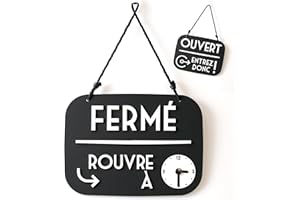 3DP Panneau Ouvert Fermé Je reviens de suite avec Ventouse, vintage Retro - Horaire ouverture magasin modifiable avec Cadran à Aiguilles (Noir, Français)