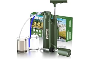 Purewell Portable Water Filter Pump, RO Membrane Survival Pump, 0.0001 Micron Water Filtration System, 3 Filter Stages, Water Purifier for Hiking, Camping, Emergency, and Outdoor Activities