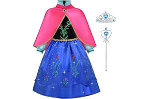 ACWOO Costume Principessa Anna ed Elsa con Mantello per Bambina - Vestito per Cosplay, Halloween, Natale, Carnevale, Compleanno e Festa