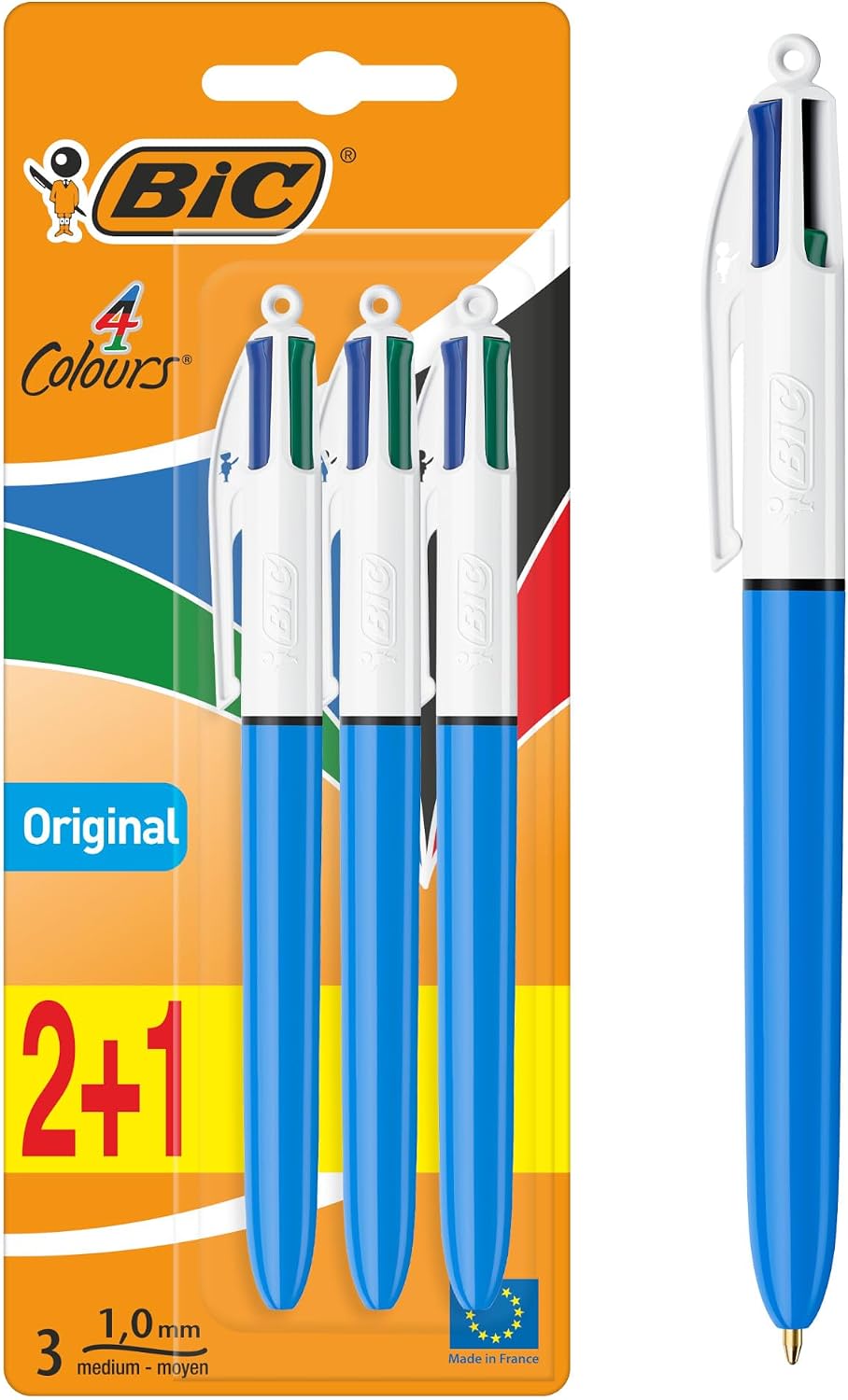 BIC 4 Colours Pens Multicolour Original - Retractable Ballpoint Pens - Pack of 3