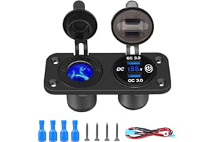 Thlevel QC 3.0 gniazdo USB do samochodu, 12 V/24 V, ładowarka samochodowa, zapalniczka samochodowa, wodoszczelna, z przełącznikiem, do samochodów ciężarowych, przyczep kempingowych, motocykli, łodzi