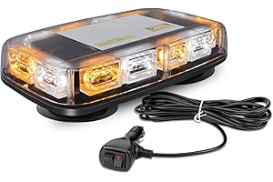 JMEST LEAD Gyrophare Magnetique LED pour Véhicule Voiture, 48W Lampe stroboscopique LED Orange 12V-24V Lampe d' Avertissement, avec 16 Flash Modes, 5m Câble Prise Allume-Cigare (Ambre& Blanc)