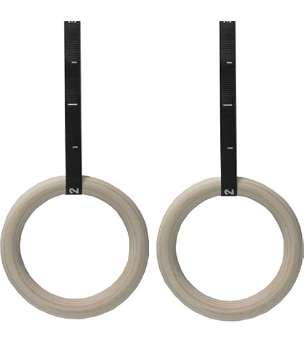 2x Anelli Da Ginnastica In Legno Con Cinturini Reg... - Grandado