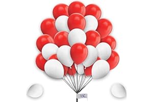 WITTY CUTIES Balloons 25 Pack 5 Inch Balloons White & Red Balloons for Birthday Decorations Plain Round Balloons Party Latex Balloons for Baby Shower Engagement Wedding.