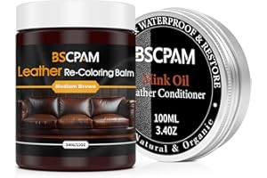BSCPAM 12oz Leather Recoloring Balm with 3.4oz Leather Conditioner,Medium Brown Leather Sofa Scratch/Stain Remover,Leather Repair kit for Furniture and Car Interior,Leather Dye Paint,Leather Color Restorer
