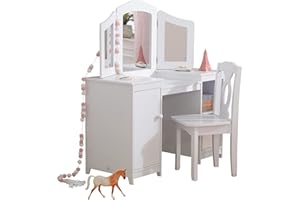 KidKraft Deluxe stół fryzjerski i krzesło, mebel do pokoju zabaw/pokoju dziecięcego, drewno, biały