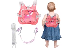 DOINEUFL Kinderleine - Verstellbare Kinder Leine mit Geschirr und Schloss - Reflektierende Kinderleine Handgelenk - Bequemer Rucksack und Armband - Faltbar und Tragbar