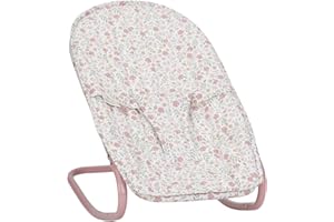 Little Dutch Puppenwippe Puppensitz für Babypuppen Puppen von 33 bis 46 cm Baumwollbezug mit Sicherheitsgurt und Metallgestell - Soft Flowers Weiß/Rosa
