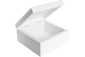 Creative DECO Caja de Madera Pequeña Con Tapa Blanca | Recuerdos Para Niño | Regalo Para Joyería | 10x10x5 cm (+/-0,5cm) | Pintada en Blanco Decoupage Decoración