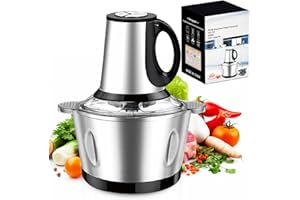 LUKVCIY Picadora eléctrica de 600 W, cuenco de acero inoxidable de 2 litros, 3 velocidades, procesador de alimentos para carne, verduras, ajo, nueces