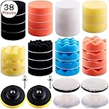 SIQUK 38 Pieces Polishing Pads for Drill 3 Inch Sponge Woolen Buffing Pads with Drill Adapter for Car Polisher