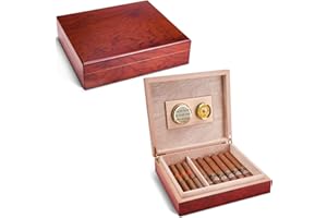 CIGARLOONG Zigarren-Humidor Reisebox aus Zedernholz, Kirschholz, mit Hygrometer und Luftbefeuchter, für bis zu 15-20 Zigarren