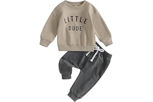 MoccyBabeLee Toddler Baby Boy Fall Winter Clothes 2Pcs Set Letter Print Pullover Sweatshirt Pants Trousers Outfits Tracksuit Newborn 6 Months 12 Months 18 Months 24 Months 2T 3T