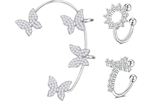 LAURITAMI 3pcs Ear Wrap Earrings Butterfly Ear Cuff for Women Clip on Fake Helix Cartilage Non Piercing CZ Diamond
