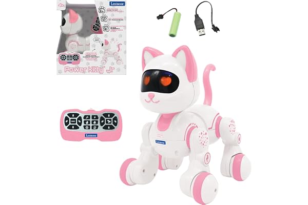 Lexibook, Power Kitty Jr., Chat Robot télécommandé à Dresser, Se dandine comme Un Vrai Chat, Yeux interactifs, Programmable STEM, Batterie Rechargeable, Rose/Blanc, KIT01