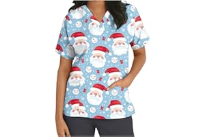 TSACHICK Christmas Black Scrubs V Neck Christmas Scrub Top Xmas Christmas Scrubs Tops Nurse Adult Santa Nurse Uniform Women Workwear Beauty Tunic Medical Uniforms & Scrubs Work Healthcare Tunics For Women