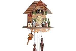 Eble 60820000 - Reloj de cuco de madera auténtica, mecanismo de cuarzo con pilas, con música, casita de Heidi, 25 cm