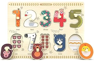 BEYLON Puzzles for Toddlers 2-4, Wooden Puzzles for Toddlers, Wood Peg Puzzle for Preschool Kids, Number Learning Puzzles Baby Board Puzzle Toys, 1 2 3 Shape Knob Puzzle for Girls Boys 18Months and Up