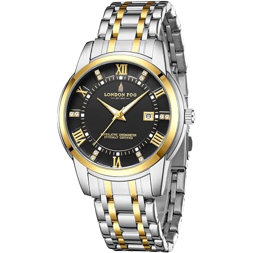 London Fog Regent Collection Analog Quartz Watch for Men with Round Dial and Stainless Steel Strap, Metal Case, Date Display, Luminous Hands & Hour Markers, Water Resistant