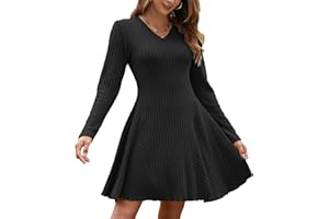 AUSELILY Vestidos Mujer 2024 Cuello en V Ligero Punto Vestido OtoñO Invierno Manga Larga Dress Casuales