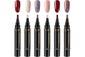 KIGHDEL Nail Polish Pens,6 PCS Nail Varnish Pens,Nail Pen Set,3 in 1 Gel Nail Polish Pen,One Step Gel Nail Pens Can Be Immersed in U-V LED Suitable for Women Girls Nail Tools (Six Colors)