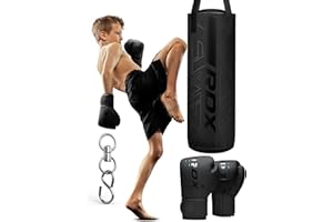 ‎RDX RDX 12 KG Gefüllt Boxsack Kinder mit Boxhandschuhe und Drehwirbel, 60 cm Hängend Box Set Für Boxen Kickboxen MMA Muay Thai Karate, Punchingsäcke für Jungen Mädchen, Maya Hide Leder Kids Punching Bag