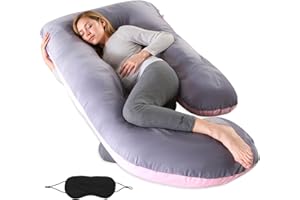 BBWELL Almohada Embarazada,Cojin Embarazada,Almohada de Cuerpo Completo en Forma de J,con Funda de Extraíble y Lavable y Antifaz,para Mujeres y Personas Que Duermen de Lado,80x120x180 cm,Gris Rosa