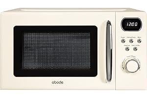 Abode Retro Microwave 20 Litre Cream Digital 800W, Mirror Finish, 8 Auto Cook Settings & Defrost, 5 Power Levels AMD2004C (Cream)