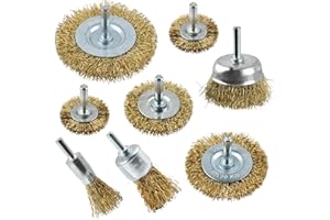 BATINO 8Pcs Wire Brushes for Drills Set, Brass Coated Wire Brush Wheel Cup Brush Set with 1/4-Inch Shank Brush Kit for Rust Removal, Stripping, and Abrasive - Wire Brush Drill Attachment