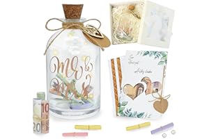 Joellfuner LED Flaschenlicht Hochzeit, Geldgeschenke Hochzeit Verpackungen mit Hochzeitskarte, Hochzeitsgeschenke Geld für Brautpaar, Hochzeit Spardose Personalisiert für Frisch Verliebte (Liebevoll)